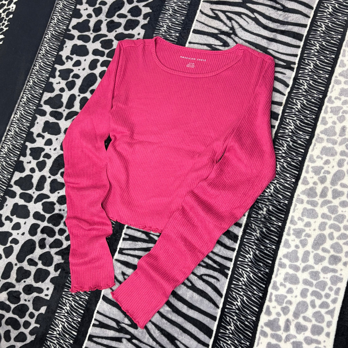 Top Crop American Eagle Acanalado Manga Larga