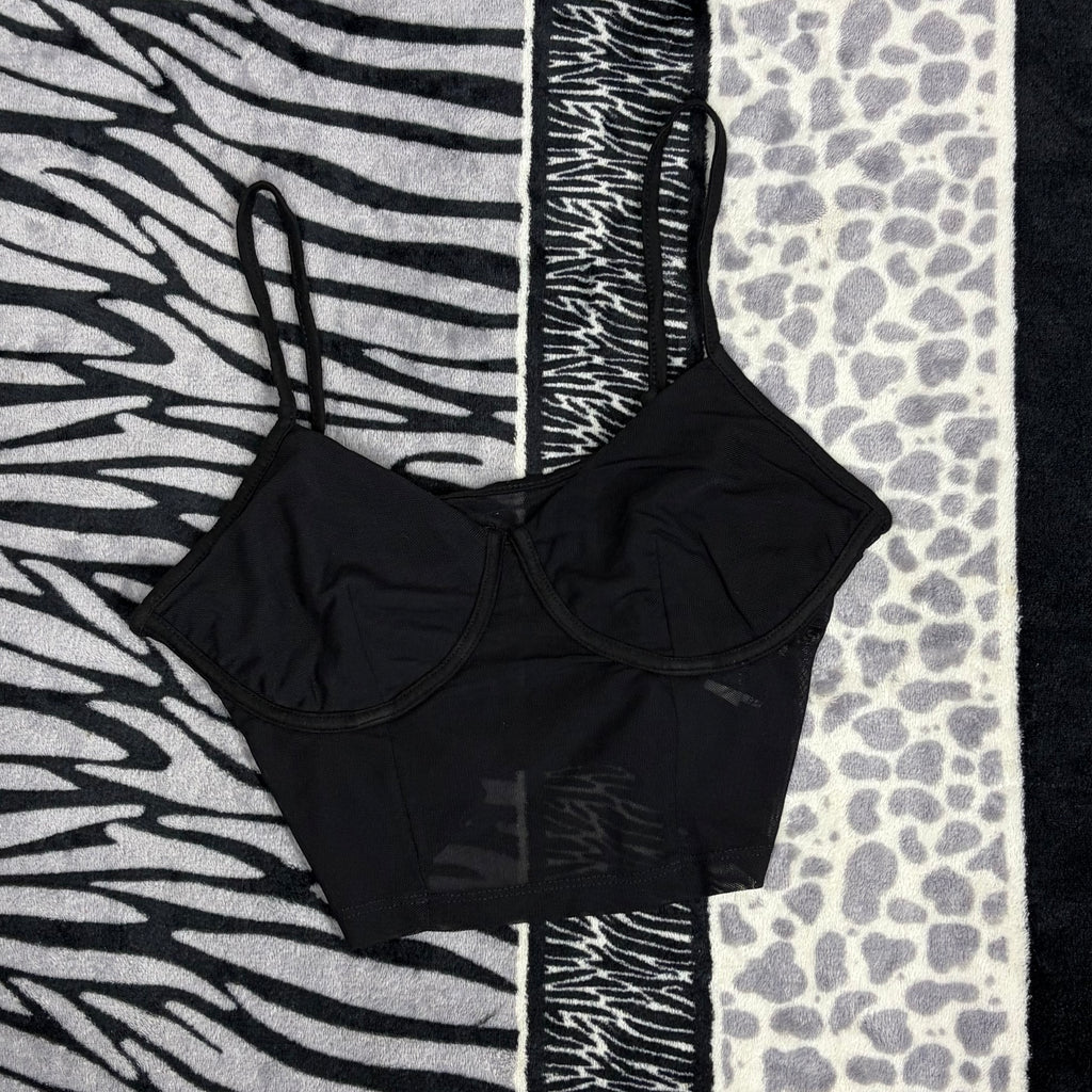 Top Crop Negro De Malla Transparente Shein